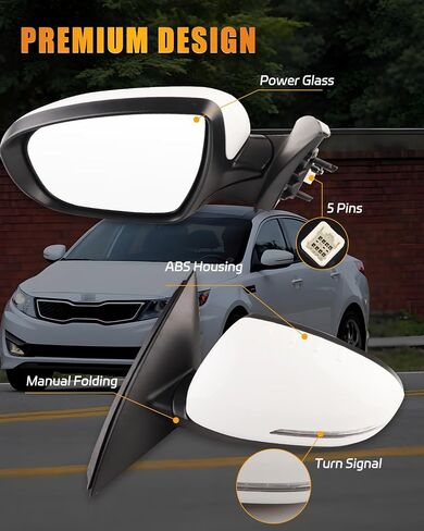 مرآة جانبية للراكب الأيمن لـ 2011-2013 Ki-a Optima SX/LX/EX (5 دبابيس)، زجاج طاقة أسود قابل للطي يدويًا غير ساخن، ضوء إشارة الانعطاف أوبتيما، KI1321152 87620-2T110 in Kuwait