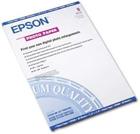 ورقة صور لامعة Epson S041156 ، 52 رطلاً. ، لامع ، 11 × 17 (حزمة من 20 ورقة) ، أبيض in Kuwait