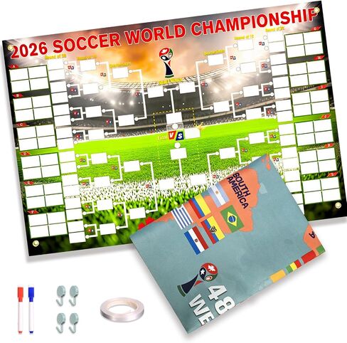 ملصق جدول كأس العالم 2026 من Kithouse، مخطط جداري لكرة القدم مزدوج الجوانب 2 في 1 مع خريطة العالم لـ 48 فريقًا، 33 × 23 بوصة، ديكور تتبع المباراة وهدية لمحبي كرة القدم in Kuwait