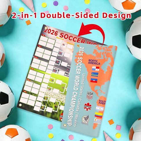 ملصق جدول كأس العالم 2026 من Kithouse، مخطط جداري لكرة القدم مزدوج الجوانب 2 في 1 مع خريطة العالم لـ 48 فريقًا، 33 × 23 بوصة، ديكور تتبع المباراة وهدية لمحبي كرة القدم in Kuwait