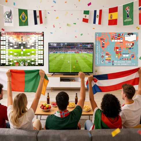 ملصق جدول كأس العالم 2026 من Kithouse، مخطط جداري لكرة القدم مزدوج الجوانب 2 في 1 مع خريطة العالم لـ 48 فريقًا، 33 × 23 بوصة، ديكور تتبع المباراة وهدية لمحبي كرة القدم in Kuwait