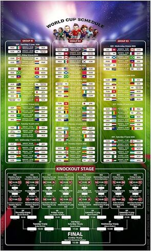 JFBNXB World Cup Bracket Poster 2026, World Cup Schedule Poster with Tournament Tracking, Soccer Wall Chart for Football Fans, Soccer Game Tracker, Matches Fixtures Football Poster Decor Gift in Saudi Arabia