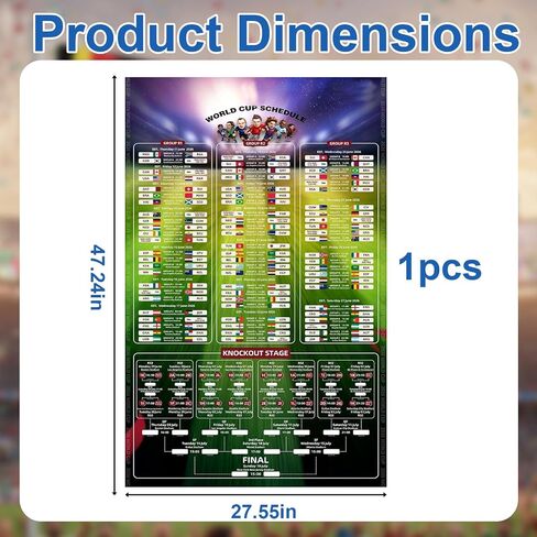 JFBNXB World Cup Bracket Poster 2026, World Cup Schedule Poster with Tournament Tracking, Soccer Wall Chart for Football Fans, Soccer Game Tracker, Matches Fixtures Football Poster Decor Gift in Saudi Arabia