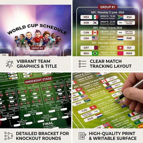 JFBNXB World Cup Bracket Poster 2026, World Cup Schedule Poster with Tournament Tracking, Soccer Wall Chart for Football Fans, Soccer Game Tracker, Matches Fixtures Football Poster Decor Gift in Saudi Arabia