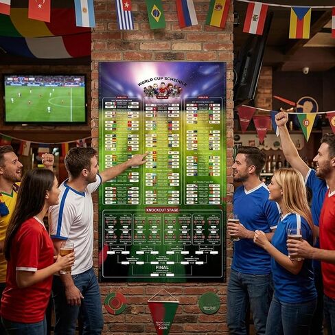 JFBNXB World Cup Bracket Poster 2026, World Cup Schedule Poster with Tournament Tracking, Soccer Wall Chart for Football Fans, Soccer Game Tracker, Matches Fixtures Football Poster Decor Gift in Saudi Arabia