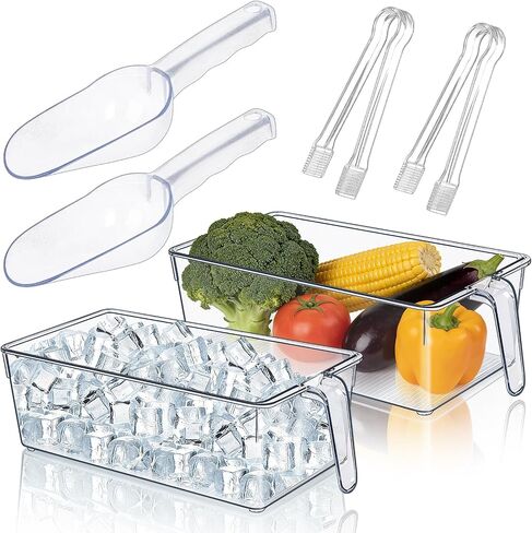 Clear Ice Bucket for Freezer, Ice Cube Storage Bin with Flexible Handle, and Ice Holder for Freezer, Scoop & Tongs Set, Fridge Container, Home Bar Organization in Kuwait