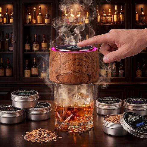 Electric Whiskey Smoker Kit - Rechargeable Cocktail Smoker with 6 Wood Chip Flavors - Smoke Infuser for Old Fashioned & Bourbon Cocktails - No Butane Needed - Father’s Day Gift for Men (Rich Oak) in Kuwait