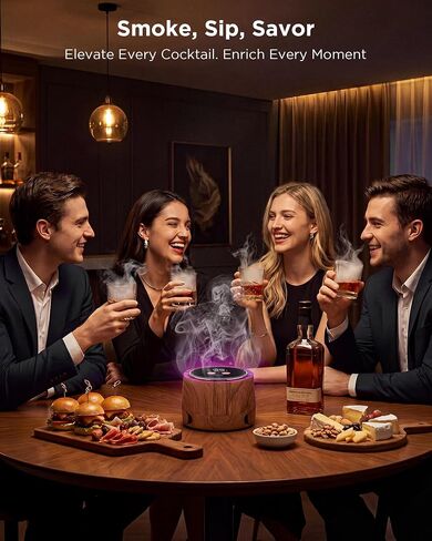 Electric Whiskey Smoker Kit - Rechargeable Cocktail Smoker with 6 Wood Chip Flavors - Smoke Infuser for Old Fashioned & Bourbon Cocktails - No Butane Needed - Father’s Day Gift for Men (Rich Oak) in Kuwait