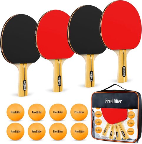 Table Tennis Set, 4 Paddles, 8 Balls & Carry Bag | Poplar wood paddles with EVA sponge & rubber. ABS 3-star balls. Great for family, beginners, office. in Saudi Arabia