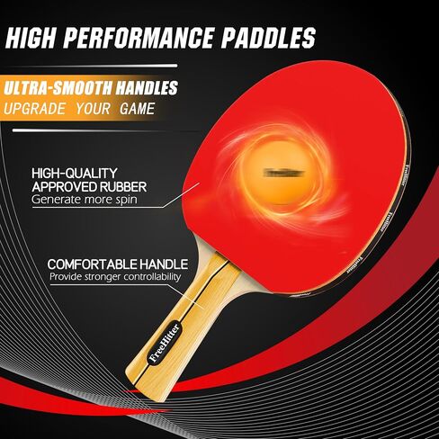 Table Tennis Set, 4 Paddles, 8 Balls & Carry Bag | Poplar wood paddles with EVA sponge & rubber. ABS 3-star balls. Great for family, beginners, office. in Saudi Arabia
