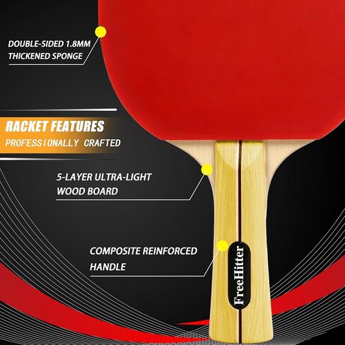 Table Tennis Set, 4 Paddles, 8 Balls & Carry Bag | Poplar wood paddles with EVA sponge & rubber. ABS 3-star balls. Great for family, beginners, office. in Saudi Arabia