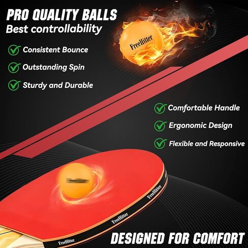 Table Tennis Set, 4 Paddles, 8 Balls & Carry Bag | Poplar wood paddles with EVA sponge & rubber. ABS 3-star balls. Great for family, beginners, office. in Saudi Arabia