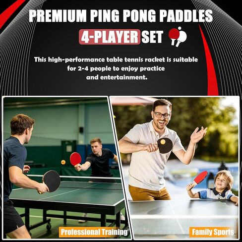 Table Tennis Set, 4 Paddles, 8 Balls & Carry Bag | Poplar wood paddles with EVA sponge & rubber. ABS 3-star balls. Great for family, beginners, office. in Saudi Arabia