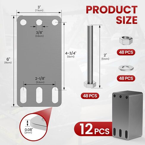 12 Pcs E Track Plate | E-Track Backing Plate Installation Kit | Heavy Duty E-Track Rail Accessories with Bolts, Nuts and Washers | Suitable for Trucks, Trailers, Wooden Floors in Saudi Arabia
