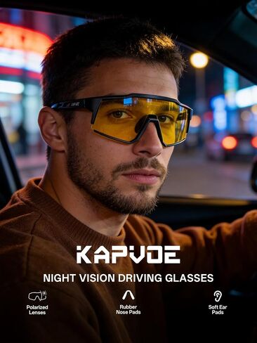 KAPVOE Night Cycling & Driving Glasses Polarized Yellow Lens Anti-Glare Eyewear for Low Light Road Riding K9022 in Kuwait