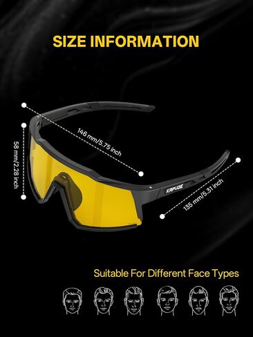 KAPVOE Night Cycling & Driving Glasses Polarized Yellow Lens Anti-Glare Eyewear for Low Light Road Riding K9022 in Kuwait
