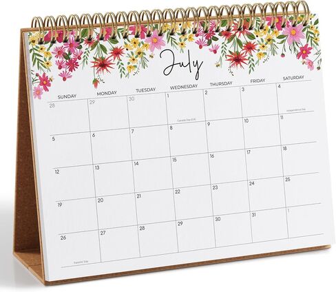 Small Desk Calendar 2025-2026, Jokotha Standing Flip Calendar, July 2025 to December 2026, 18 Month Desktop Calendar with Stickers & Floral Design, 8"x6" in Saudi Arabia