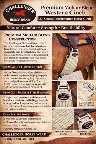 CHALLENGER Horse 32" Western 27 Strand Double Weave Cream Mohair Roper Cinch 97RT07CR-32 in Kuwait