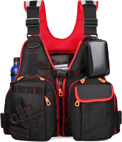 Fly Fishing Vest Adjustable Shoulder Closure Resilient Nylon Construction for River Trout Stream Kayak Outdoor Angling in Saudi Arabia