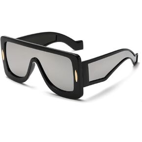 YAMEIZE Oversized Flat Top Rectangle Sunglasses - Y2K Futuristic Thick Frame Square Eyewear for Women Men Outdoor