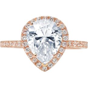 Clara Pucci 2.45ct Brilliant Pear Cut Solitaire Accent Halo Genuine Flawless Natural Aquamarine Gemstone Engagement Promise Anniversary Bridal Wedding Ring Solid 18K Rose Gold
