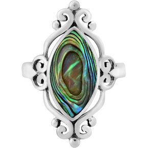 AeraVida Vintage Marquise Filigree Beauty Abalone Shell Inlay .925 Sterling Silver Ring | Elegant Wedding Rings For Women | Classic Comfort Fit Silver Rings for Women | Gift for Women | Sterling Silver Rings Sizes (7-9)