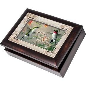 Cottage Garden Take Time to Enjoy Simple Things Burlwood Jewelry Music Box Plays Wind Beneath My Wings