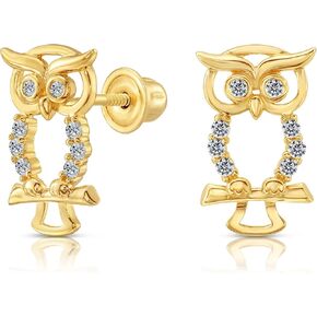 تيلو جيويليري اقراط مرصعة بومة صغيرة من الذهب الاصفر عيار 10 قيراط مرصعة باحجار الزركونيا المكعبة مع براغي خلفية من الذهب الاصفر والزركونيا المكعبة, الذهب الأصفر, مكعب زركونيا in Kuwait