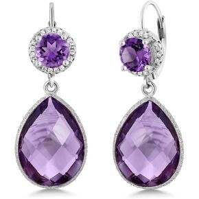 Gem Stone King 925 Sterling Silver Purple Amethyst Earrings For Women (1.40 Cttw, Gemstone Birthstone, 16X12MM Pear Shape and 6MM Round)