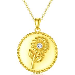 LONAGO Birth Flower Necklace Daisy Lily Lotus Carnation Month Flower Floral Round Disc Coin Pendant Necklace with Synthetic Birthstone Graduation Birthday Gift for Women Girls