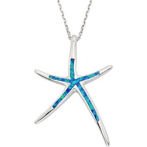 Sterling Silver, Gold Tone or Rose Tone Created Blue, White or Pink Opal Starfish 18" Pendant Necklace