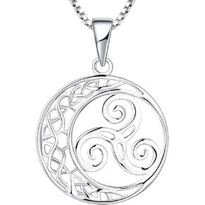 YL Celtic Knot Necklace 925 Sterling Silver Triskele Pendant Triskelion Moon Jewelry for Women