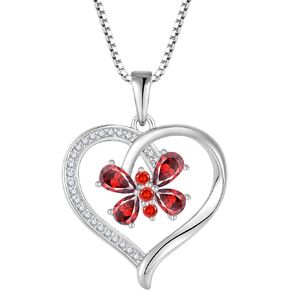 Blaniy Heart Butterfly Necklace 925 Sterling Silver Birthstone Pendant Created Gemstone Jewelry Gifts for Women