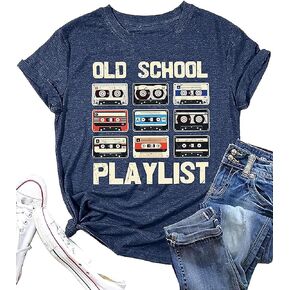 Women Vintage Music Shirt Funny Letter Print T-Shirt Country Music Tape Graphic Tee Summer Retro Casual Bleached Top