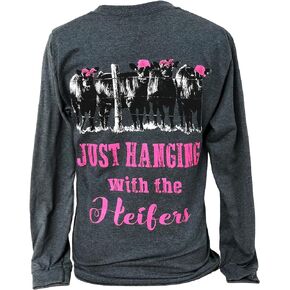 Country Life Hanging with The Heifers Heather Gray Women's Long Sleeve Shirt
