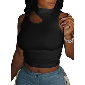 LovelyWholesale Women's Sexy Cut Out Crop Top Sleeveless Summer Cami Tank Tops