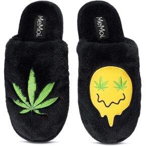 MeMoi Women's Happy Weed Plush Slippers