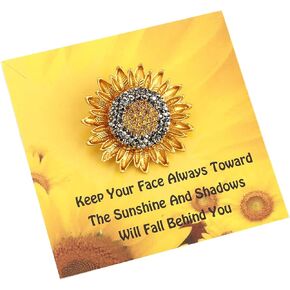 FEELMEM Keep Your Face Always Towards The Sunshine Sunflower Brooch Pin Encouragement Gift Long Distance Friendship Jewelry