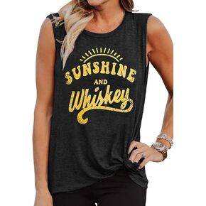 Sunshine and Whiskey Tank Tops Women Sleeveless Casual Letter Print Drinking Party Tops T-Shirt Summer Beach Vest