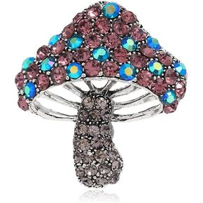 Rhinestone Mushroom Brooch Pin for Women Girls Teens Silver Tone Boho Vintage Pink AB Crystal Brooches Lapel Pins Creative Badge Dress Suit Scarft Accessories Holiday Anniversary Party Jewelry Dainty Gift