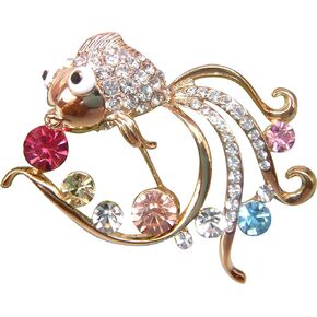 Navachi 18k Gold Plated Multi-Color Crystal Fish Porpoise Dolphin Brooch pin