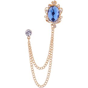Vintage Gemstone Chain Brooch Pin,Rhinestone Long Chain Tassel Suit Pin Zircon Oval Gem Lapel Pin Jewelry for Women Men in Kuwait