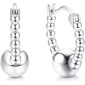 MUSECLOUD 14k Gold Plated CZ Huggie Hoop Earrings For Women 925 Sterling Silver Beaded Huggie Earrings White Gold Plated Small Bead Ball Hoop Earrings