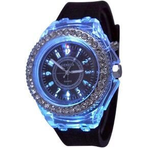 FANMIS Unisex Sports Rhinestone LED Flashing Light up Color Changing Silicone Jelly Watch Black