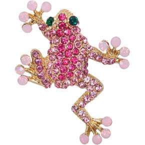 Gyn&Joy Gold Tone Rose Pink Colored Rhinestone Animal Frog Pin Brooch
