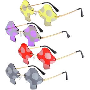 Oudain 4 Pair Mushroom Shape Sunglasses Funny Rimless Eyewear Retro Irregular Glasses Metal Spring Summer Mardi Gras Prom Party Sun Glasses for Men Women