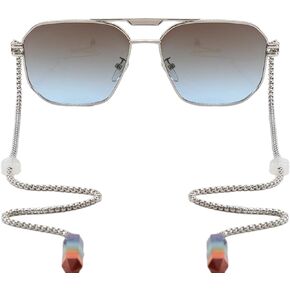 Loom&Pearl Armless Chain Temple Sunglasses Color Charm And Look At Me Shades + Silver Chains with Non-Slip Holds on Ears