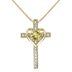Cross Necklace for Women, Birthstone Necklace, Genuine or Synthetic Gemstone Necklace, Cross Pendant, Heart Cross, Necklaces for Women, Sterling Silver Necklace or Gold Flash Silver Necklace