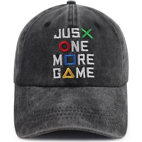 Just One More Game Hat for Men Women, Funny Adjustable Cotton Embroidered Gamer Baseball Cap