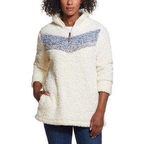 Weatherproof Women Fleece Fluffy Sweater Sweatshirt Pullover Long Sleeve White M